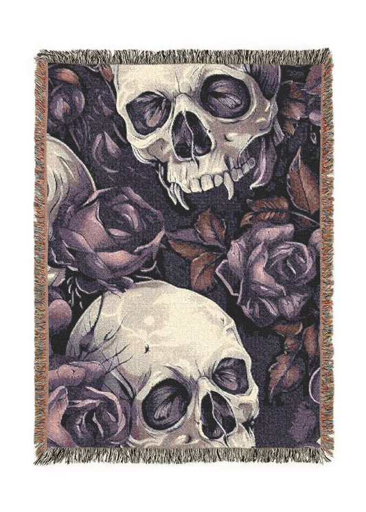 Skull And Purple Roses Blanket